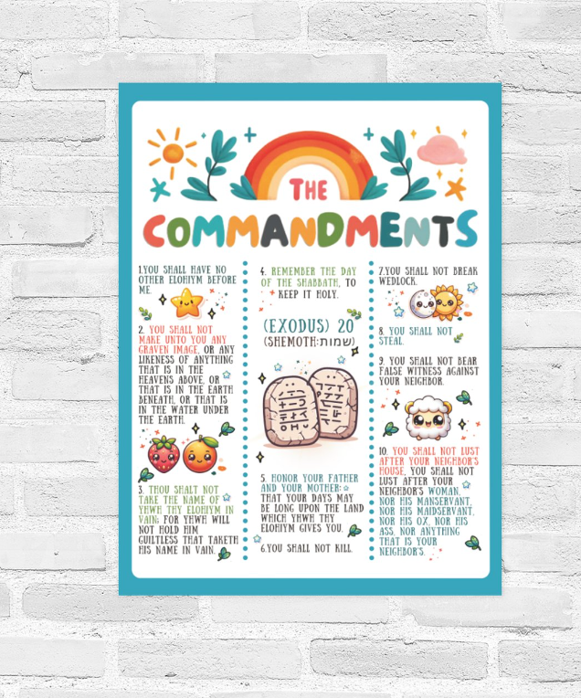 Digital Artwork -  Kids Ten Commandments Poster PDF - Scribbles & Scriptures