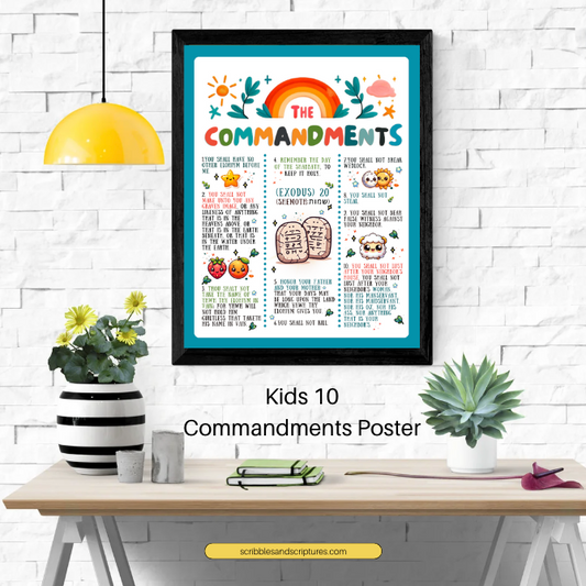 Digital Artwork -  Kids Ten Commandments Poster PDF - Scribbles & Scriptures